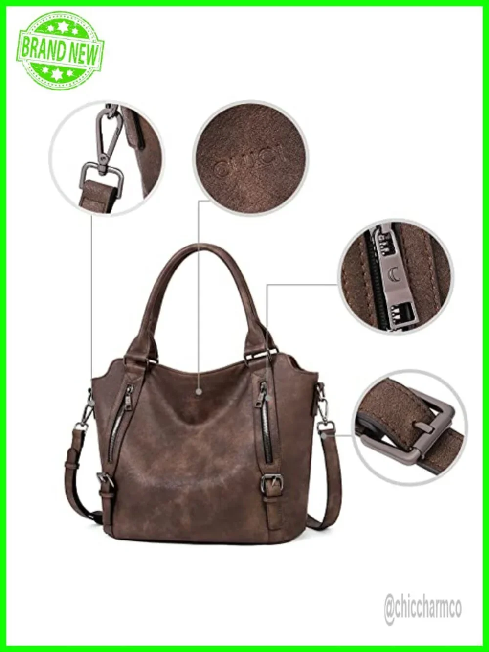 Vegan Leather Large Hobo Bag Multi-Pocket Shoulder Crossbody Purse